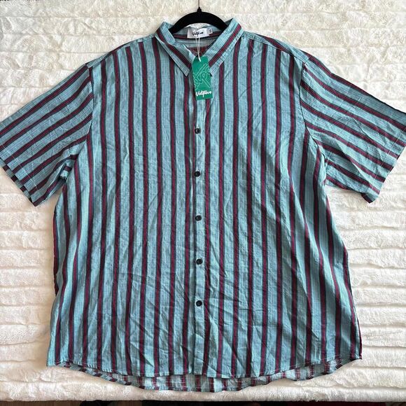 Vatpave Men’s Button Down Casual Short Sleeve Shirt Blue Red Striped XXL 2xl - Picture 1 of 6